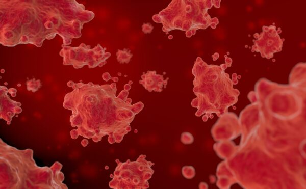 red virus cells, 3d illustration
