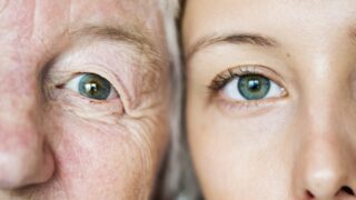 Family generation green eyes genetics concept